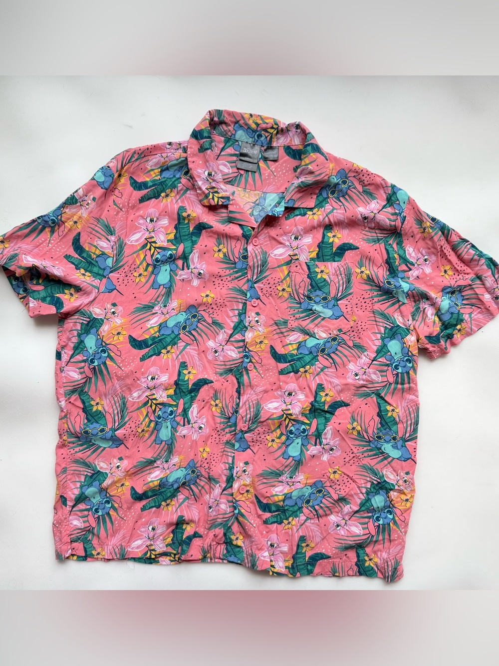Disney Lilo & Stitch Colorful Hawaiian Shirt Men’s Button Up Short Sleeve 3XL